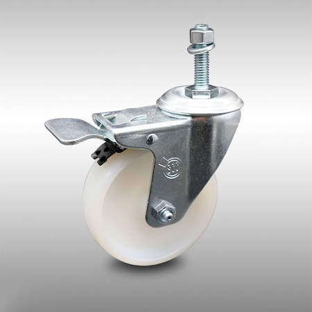 Service Caster 4 Inch SS Nylon Wheel Swivel 10mm Threaded Stem Caster with Total Lock Brake SCC-SSTSTTL20S414-NYS-M1015